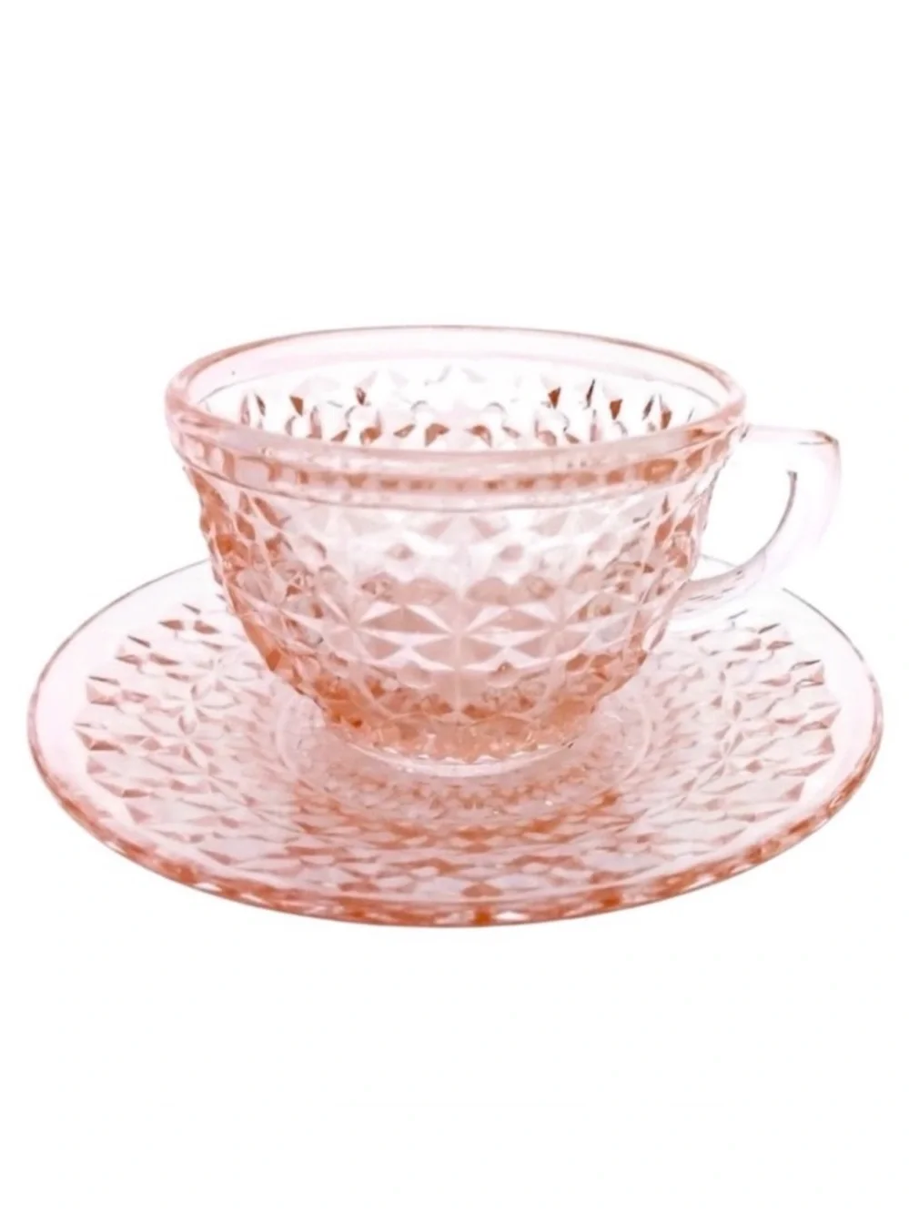 Jeannette‎ Pink Depression Glass Holiday Buttons & Bows Cup & Saucer Set